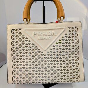 Prada Milano Cream Perforated Tote Bag